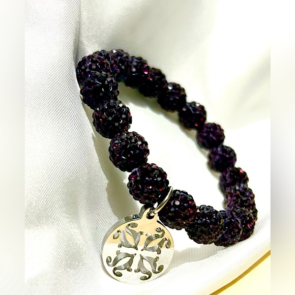 Rustic Cuff OKC vintage beaded stretch bracelet, signature charm,gift bag - Picture 1 of 5